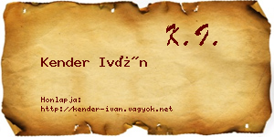 Kender Iván névjegykártya